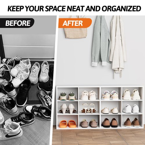 Aenuert 12-Cubby Shoe Rack, 3-Tier Wood Shoe Organizer, Multifunctional Shoe Organizer Bench for Entryway, Mudroom, Hallway, Closet,36.22 * 11.81 * 17.72 Inch,White