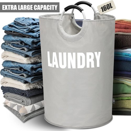 DOKEHOM XX-Large Collapsible Laundry Basket - 160L Foldable Hamper in Grey | 7 Color Options Available