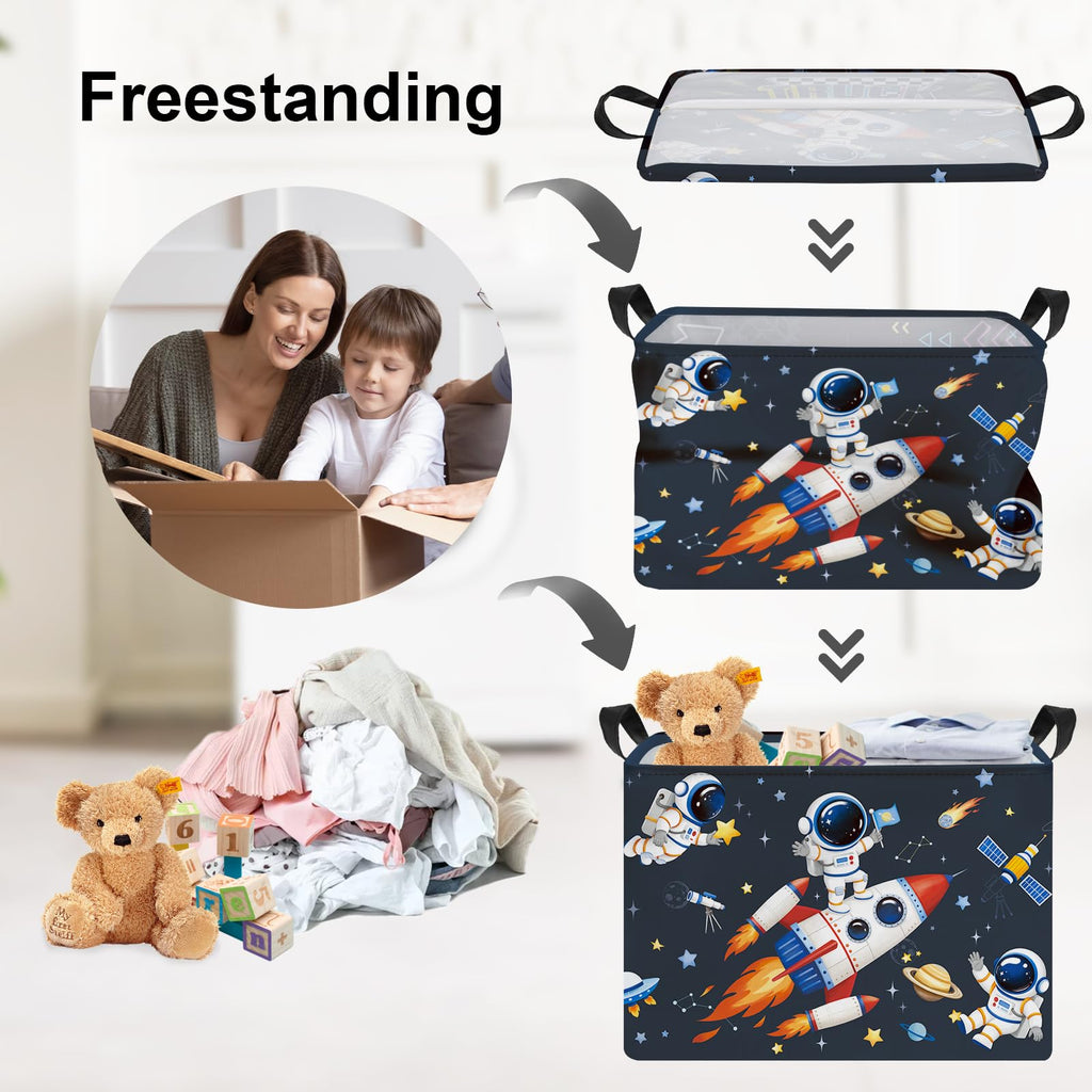Clastyle Cosmic Space Planet Laundry Basket Star Kids Clothes Book Storage Basket Gift Toy Box for Bedroom Decor,Astronaut,40x30x30 cm