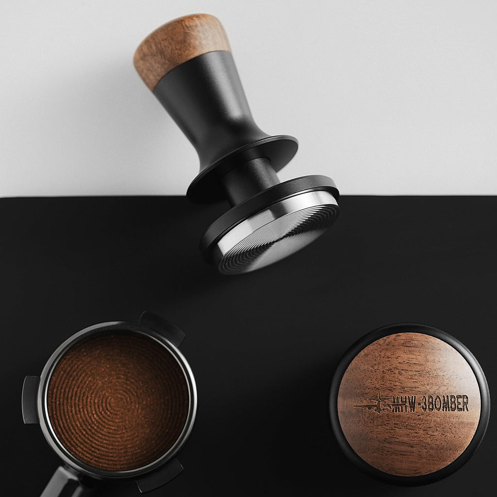 MHW-3BOMBER 58mm Coffee Tamper, Wooden Espresso Tamper Tool with 2 Spring Loaded, Auto-rebound, Auto-Leveling Tamper without Tilting, 58.35mm Stainless Steel Base, T7124