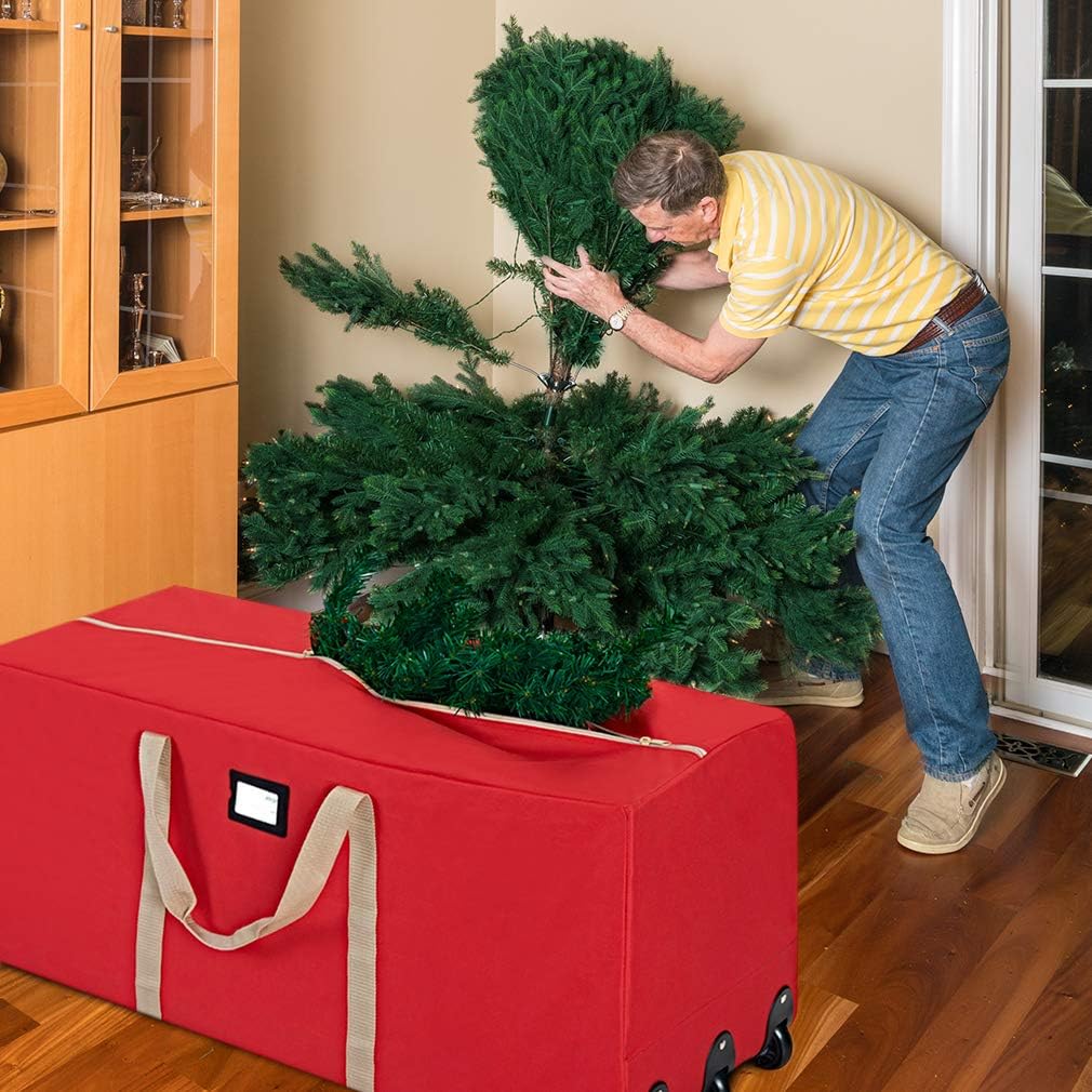 ProPik Christmas Tree Storage Bag - Extra Large Heavy Duty with Wheels | Fits Up to 9 ft Tree, 28"x16"x60", Red