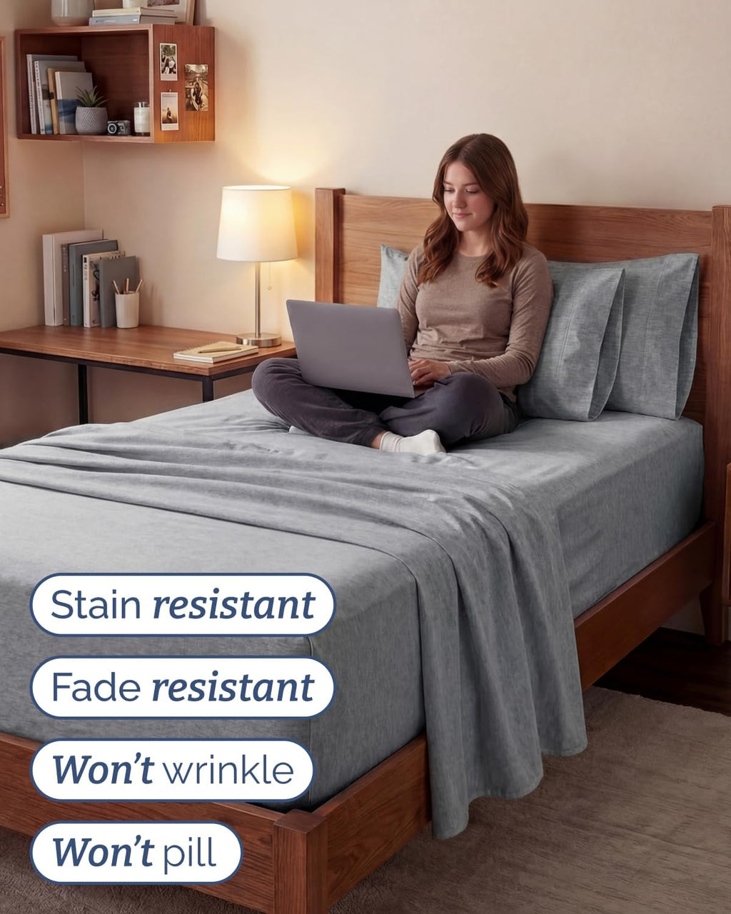 Skiennix Extra Deep Twin XL Sheet Set - 4 Piece Breathable Cooling Bedding - Soft Wrinkle-Free Heathered Grey