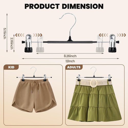 HUADYMEET 30-Pack 12-Inch Metal Pants Hangers - Heavy-Duty Non-Slip Clips for Jeans & Skirts | Black
