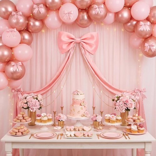 Crowye 13 Pcs Large Pink Bow Decor Set - Giant 71x20 Satin Ribbon Bow & 12 Small 6" Bows for Parties