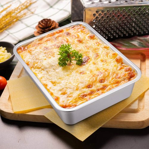 E-far Lasagna Pan Set - 2 Rectangular Deep Baking Pans | Stainless Steel, Non-Toxic, Dishwasher Safe, 10.6x8.3x3.2 Inches