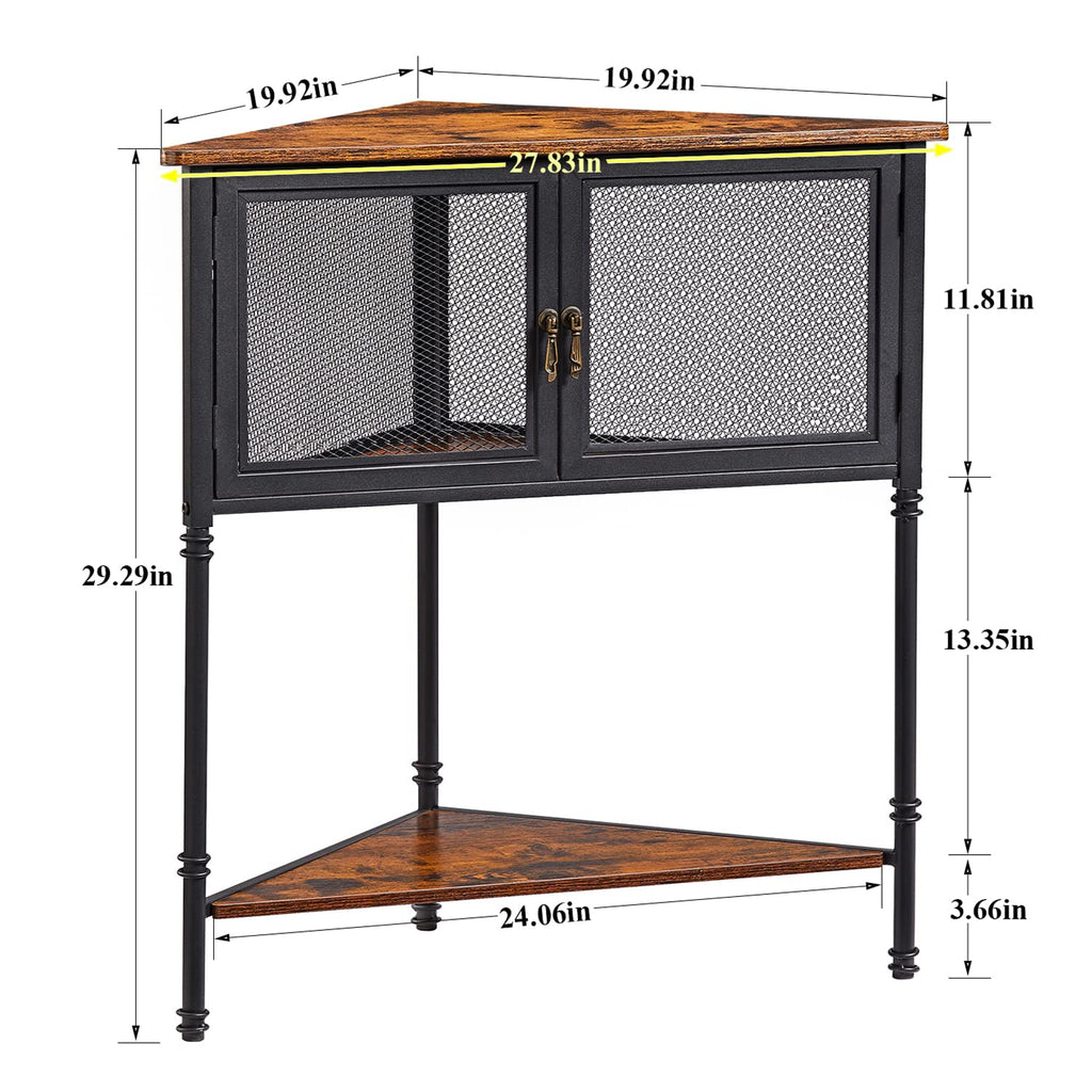 VECELO 3-Tier Corner Shelf with Storage Cabinet, 29" Tall Multiple Purpose Free Standing Shelves Organizer for Small Spaces, Living Room, Bedroom, Kitchen, Balcony, Brown