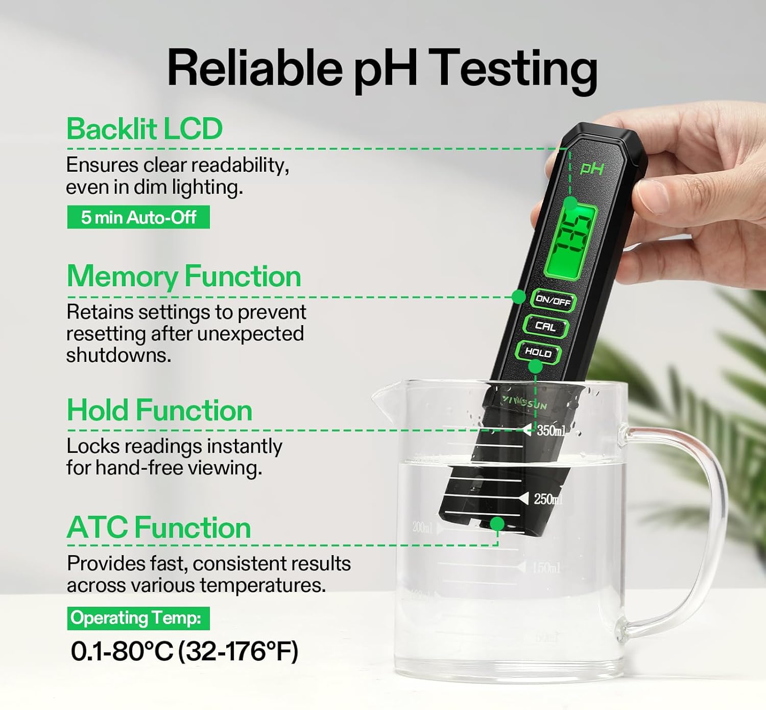 VIVOSUN Digital pH Meter - 3-in-1 TDS, EC & Temperature Tester for Home, Garden & Hydroponics