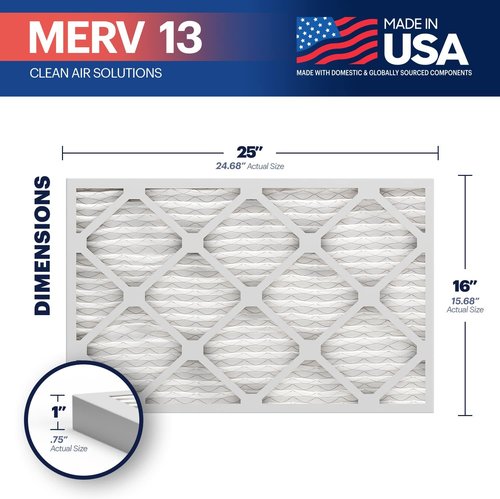 BNX TruFilter 16x25x1 MERV 13 Air Filters (4-Pack) - Electrostatic Pleated for Allergies & Smoke
