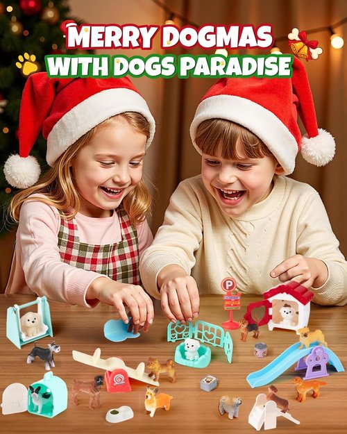 Dog Advent Calendar 2025 | 24-Day Countdown with 12 Dog Figurines & Playground Accessories for Kids