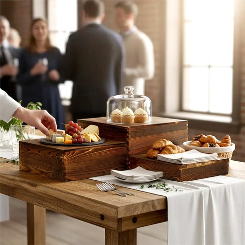 8 Pack Wooden Buffet Risers Rustic Wood Cupcake Stand Catering Supplies Buffet Display with Mini Signs Food Risers for Buffet Table Dessert Display Stand for Home Decor Party Wedding Birthday