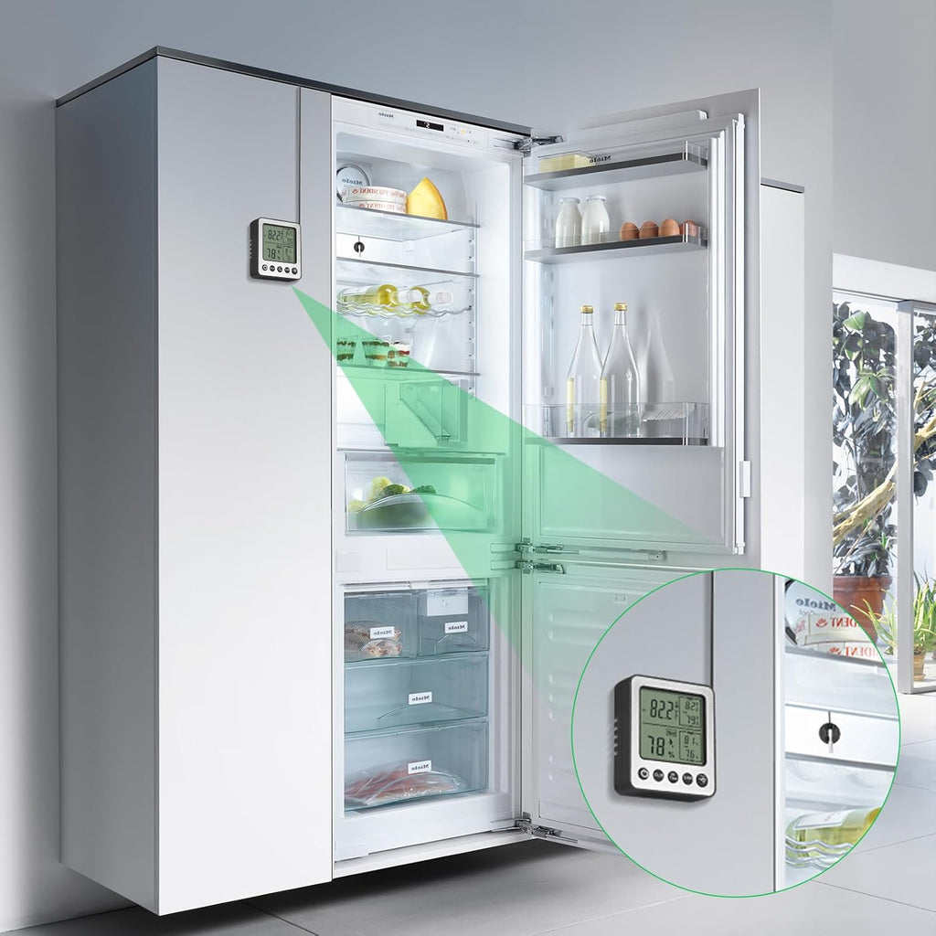 ZZ20 Digital Refrigerator Freezer Thermometer - Extra Sensor Reptile Hygrometer with Max/Min Memory
