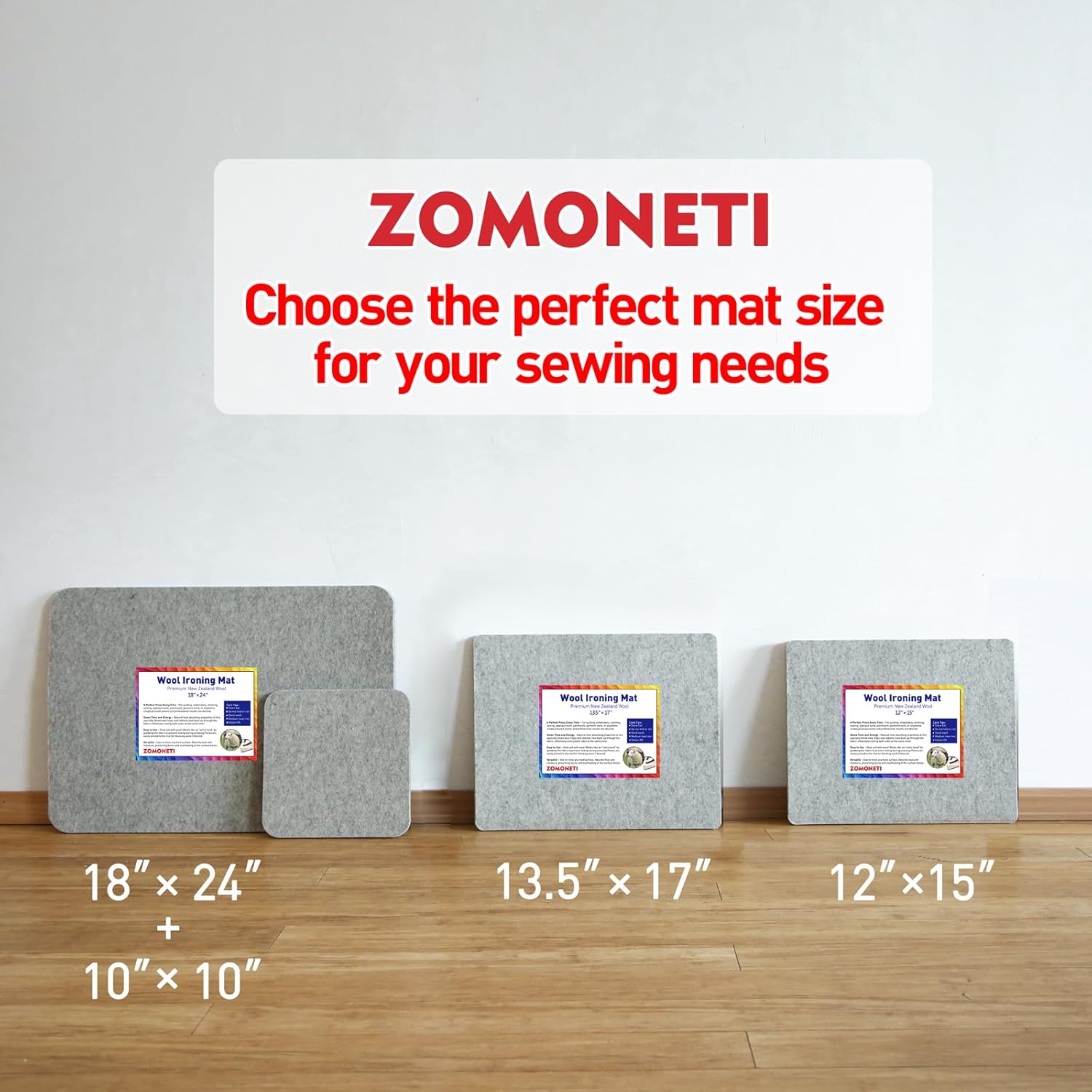 ZOMONETI Wool Pressing Mat - 15" x 12" 100% New Zealand Felted Wool for Quilting & Sewing Supplies