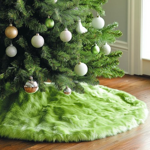 AISENO 36 Inch Green Christmas Tree Skirt Plush Decoration for Merry Christmas Party - Faux Fur Christmas Tree Skirt Decorations