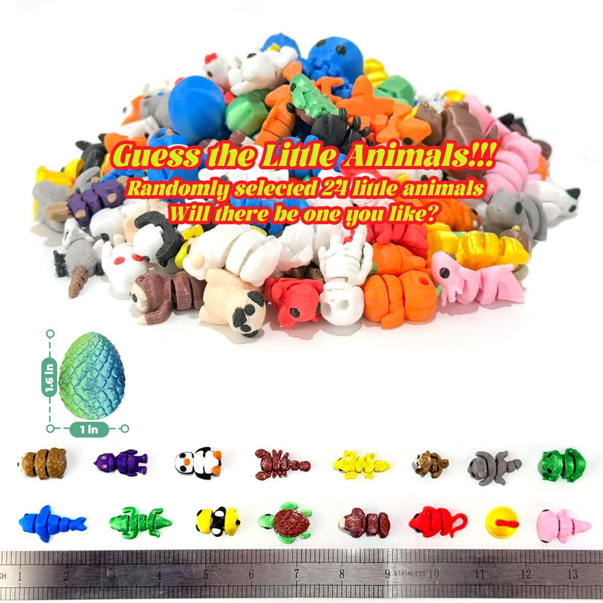 24 Pcs 3D Printed Easter Eggs with 24pcs Random Mini Animal Inside,Home Office Decor Executive Desk,Christmas, Easter, and Birthday Gifts