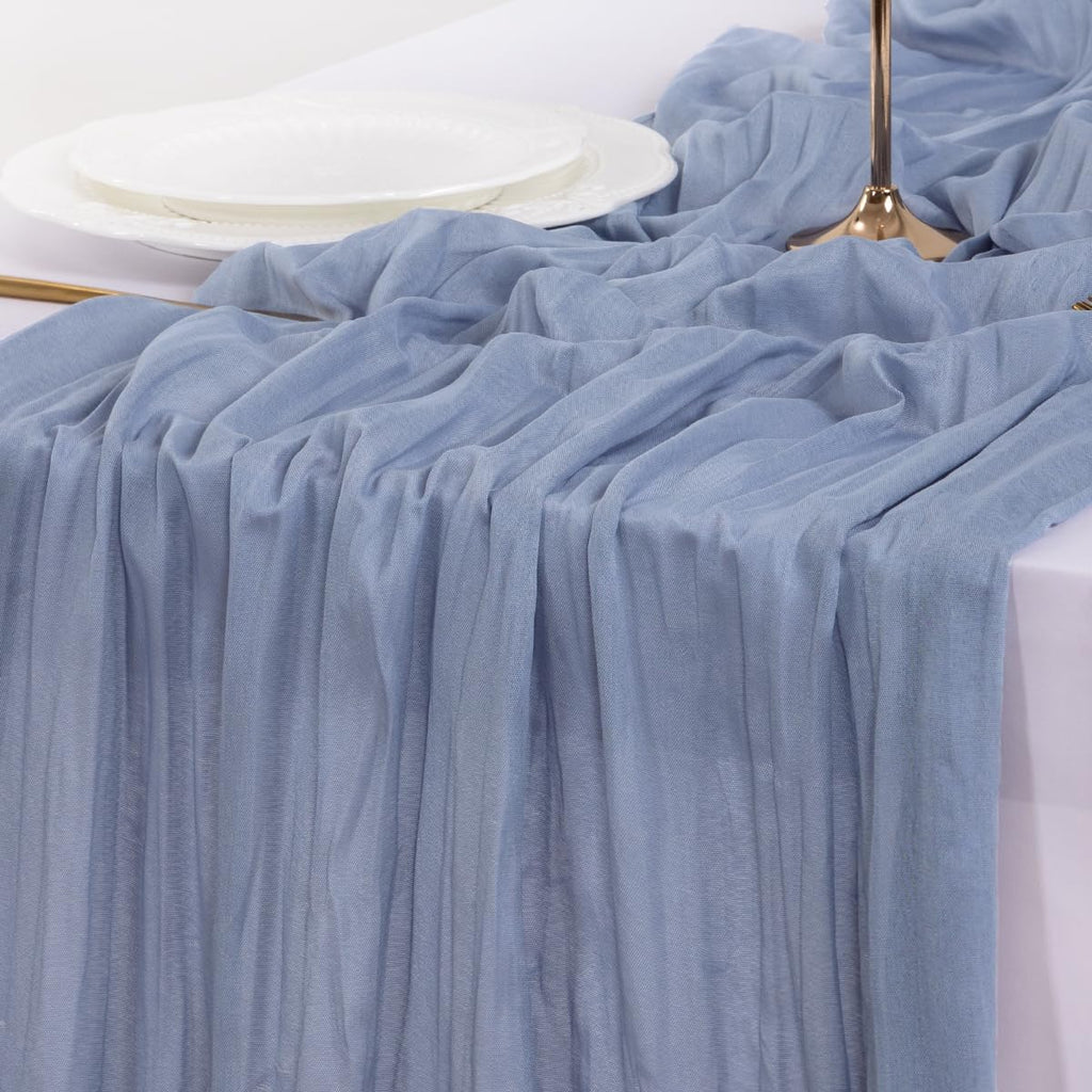 Socomi Cheesecloth Table Runner - Dusty Blue Boho Rustic Gauze | 120 Inch for Weddings & Events