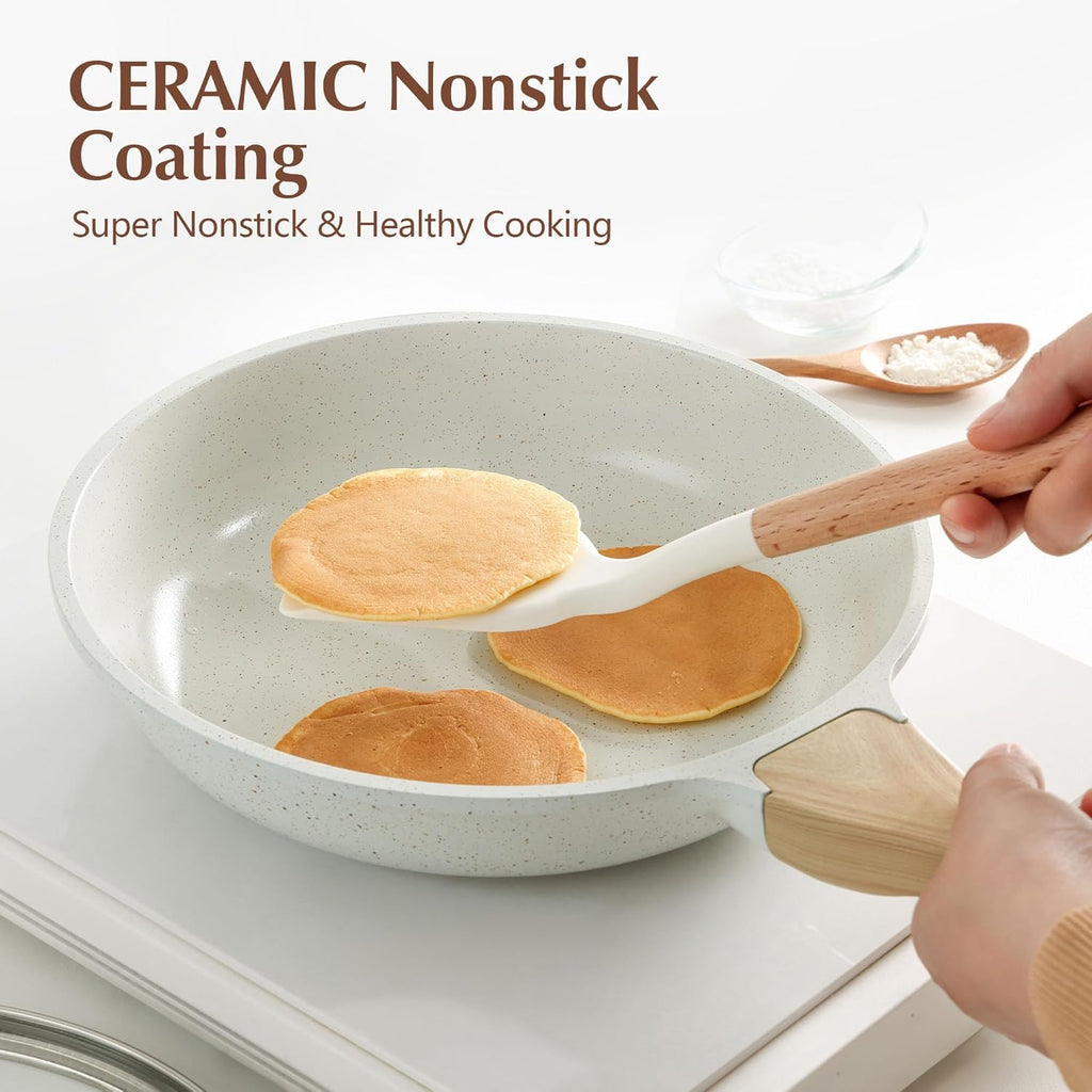SENSARTE Nonstick Ceramic Frying Pan - Induction Compatible Chef's Skillet with Lid | 8-12.5 Inch Sizes, PFAS-Free