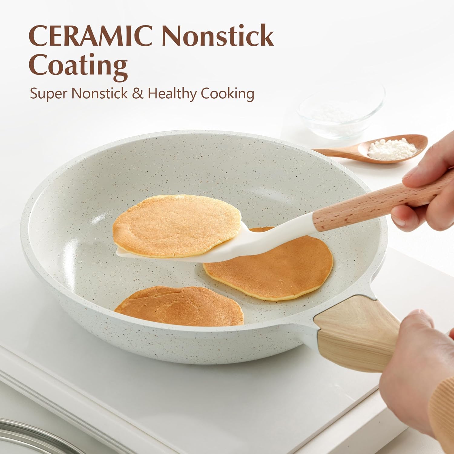 SENSARTE Nonstick Ceramic Frying Pan - 12.5 Inch Induction Compatible Skillet with Lid & Heat Resistant Handle