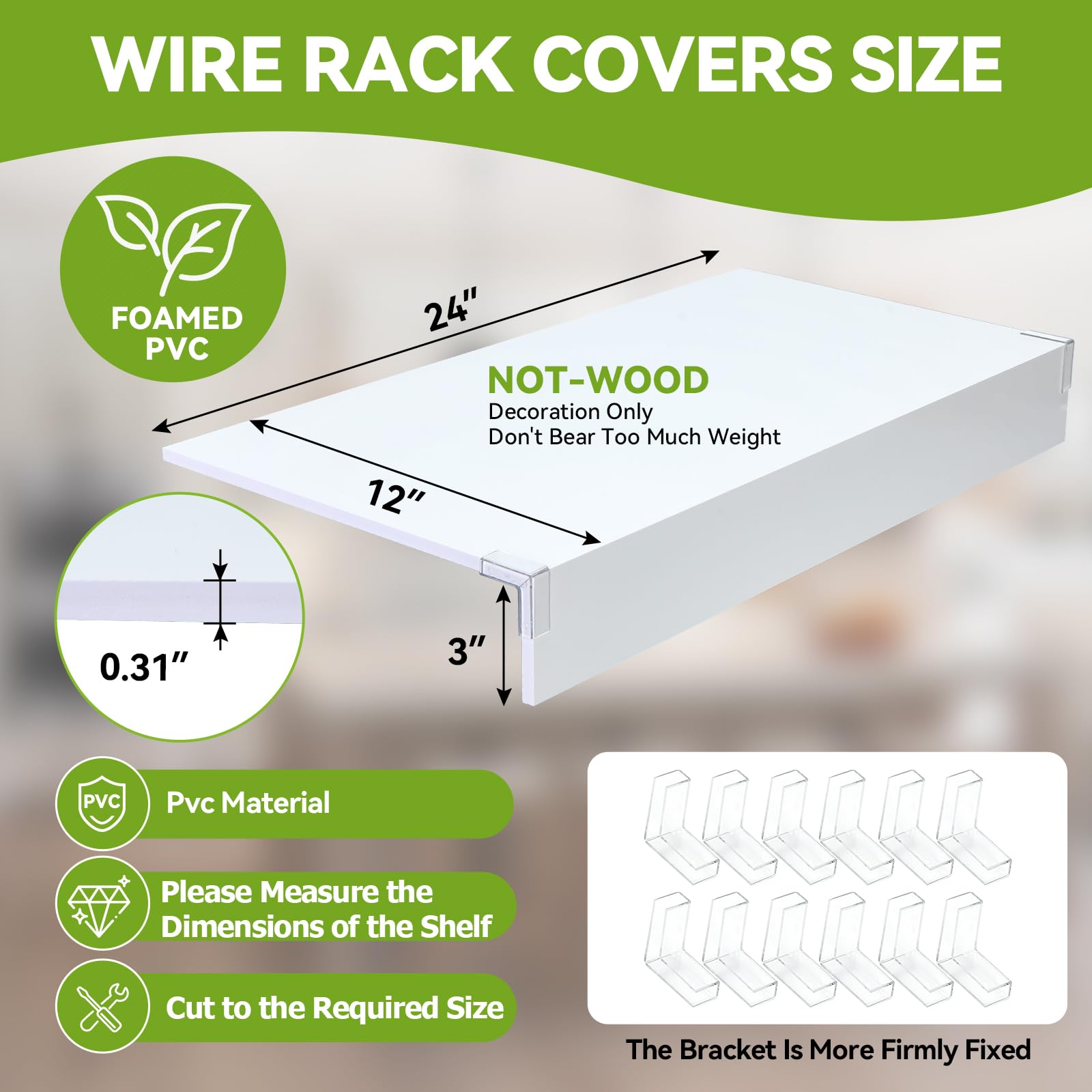 5 PCS Wire Shelf Covers,24*12 Wire Rack Covers for Shelves,0.31in Thick PVC Wood-Look Faux Shelf Cover for Wires Shelving,Moisture Resistant Durable,Easy to Cut Install,Shelves Cover for Pantry Closet