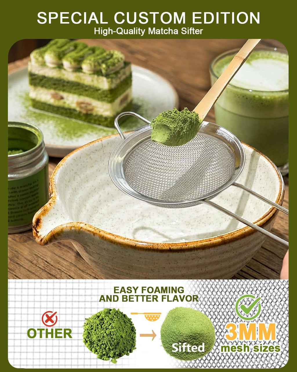 Vaiheng Matcha Whisk Set - Complete Kit with Bowl, Whisk Holder, Scoop & Sifter | Perfect Gift for Tea Lovers