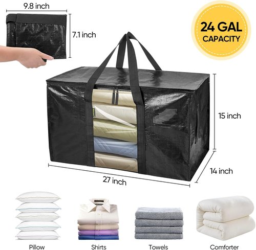BALEINE 4-Pack Heavy-Duty Oversized Moving Bags - Reinforced Handles, Black w/Window