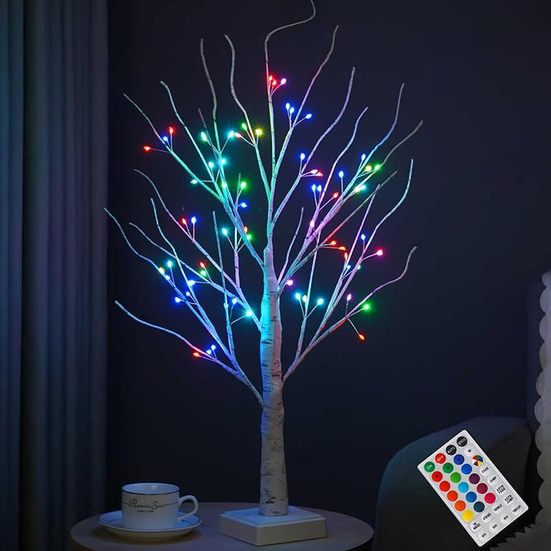 2ft Pre-lit Birch LED Tree with 72 RGB Lights & Remote - USB/Battery Powered, 1 Pack, Variation: 72LT RGB Birch