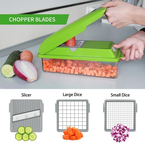 LHS Professional Vegetable Chopper - 5-in-1 Food Slicer & Dicer with Storage Containers | Green