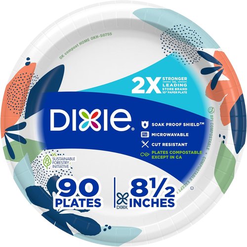 Dixie Medium Paper Plates - 8.5 Inch, 90 Count | Microwave-Safe, Soak-Proof & Cut Resistant