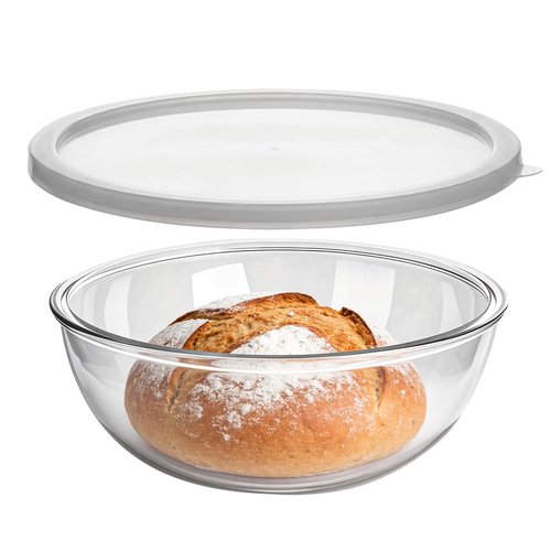 KEUYE Large Glass Bowl For Bread Making,4.7Qt(4500ml),Dishwasher Safe,Glass Bowl For Sourdough Bread Proofing,With Lid