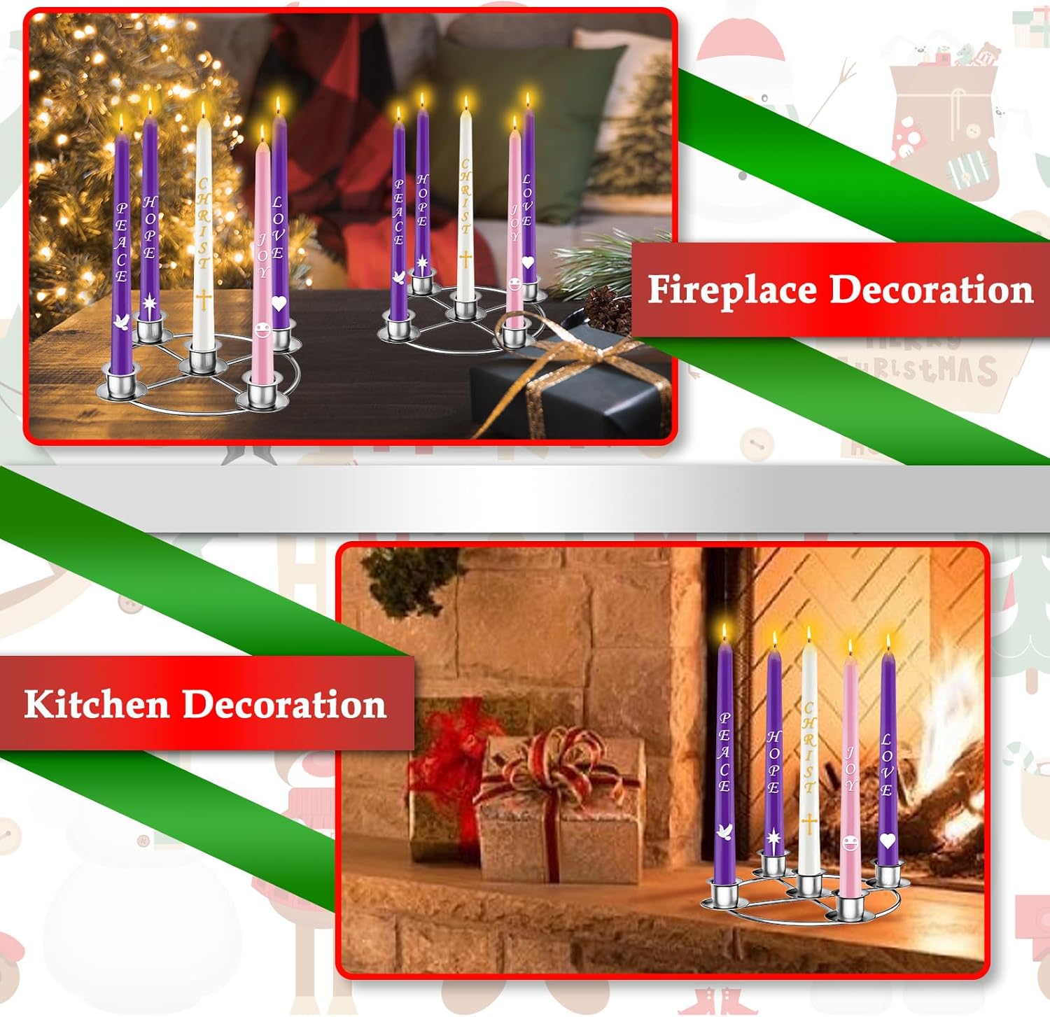 Advent Wreath | 5-Candle Holder with Decorative Rings for Tapered Candles - Silver Finish