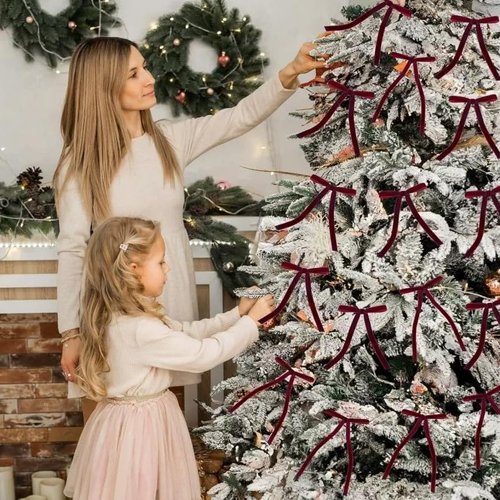Burgundy Velvet Christmas Tree Bows by [Brand Name] - 30 Pcs Rustic Decor for Wreaths, Garlands & More | 5x7 Inch