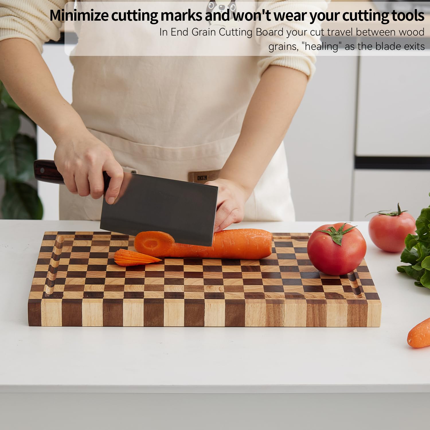 Cookaholic Acacia Wood Cutting Board (17x11x1.2'') Inch, Butcher Block for Kitchen, Premium Acacia Cutting Board with Juice Groove, End Grain Made of Sustainable Acacia Wood