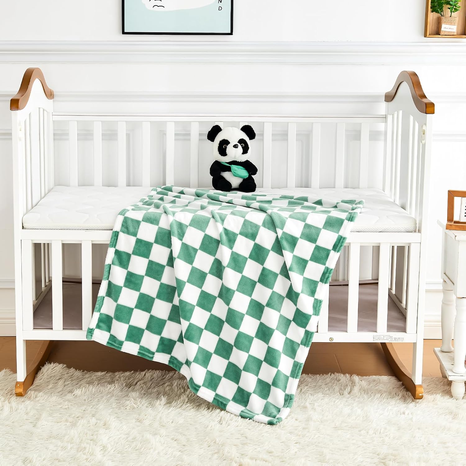 Yurhap Checkered Baby Blanket - Ultra Soft Fleece for Boys | Cozy 30x40 Inch Jade Green Crib Gift