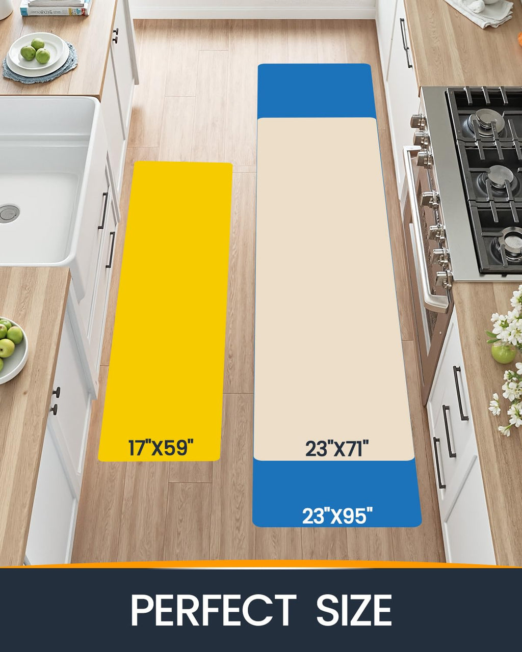 Oakeep Kitchen Mats for Floor Cushioned Anti Fatigue, 23x71 Long Runner Rug Waterproof, Memory Foam Padded for Standing, Black