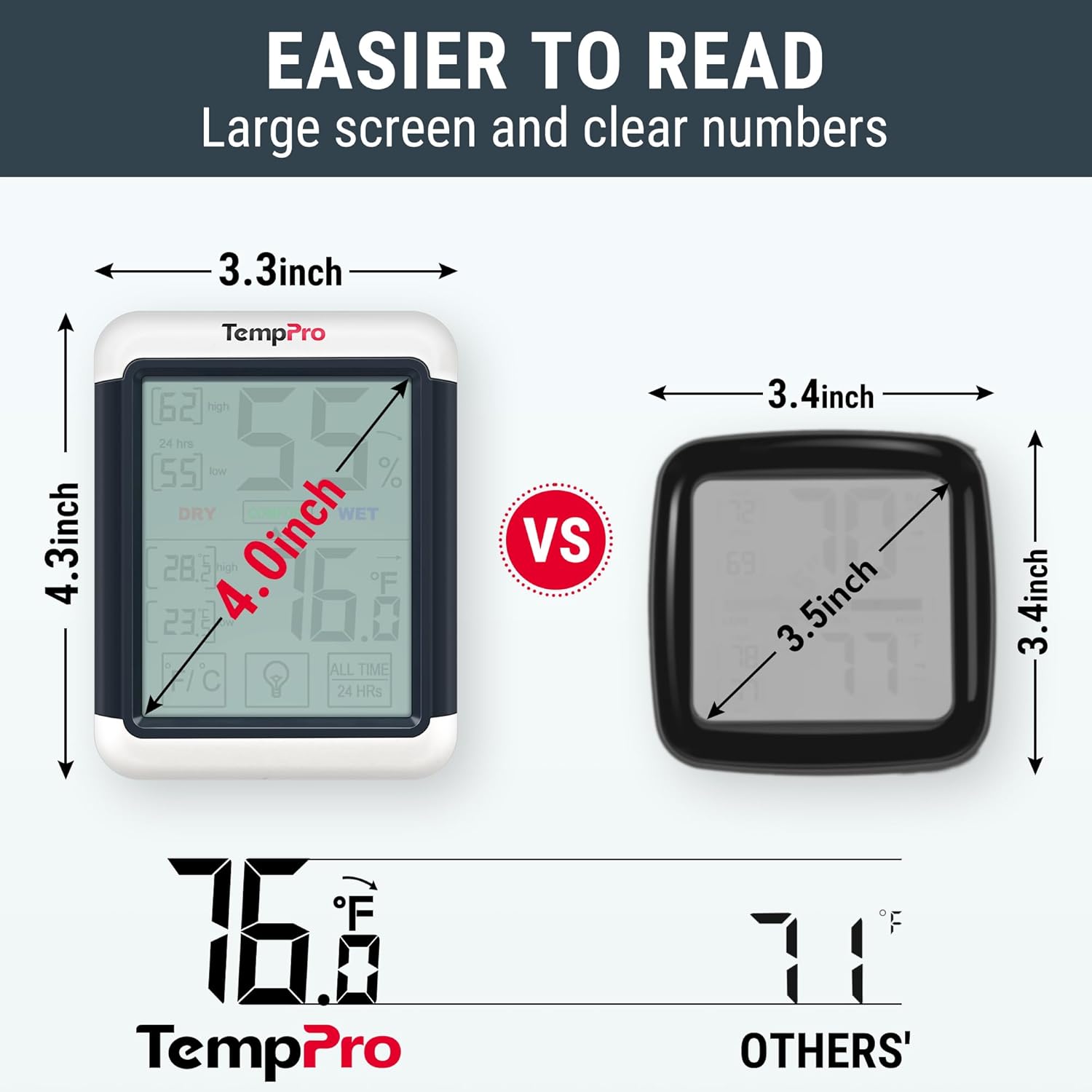 TempPro TP55 Digital Indoor Hygrometer - 4-Inch Touchscreen Temperature & Humidity Monitor for Home & Greenhouse