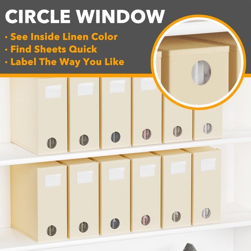 SpaceAid 12 Pack Bed Sheet Organizers and Storage, Foldable Organizer for Linen Closet, Set Folder Keeper With Window XL (Queen & King Size) Bedding Container (Beige)