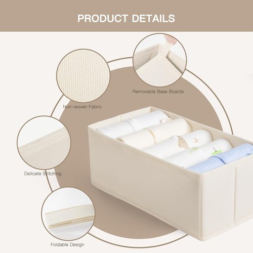 Criusia Drawer Organizer - 10 Pack Dresser Storage Bins for Baby Clothes & Underwear | Foldable Beige Design