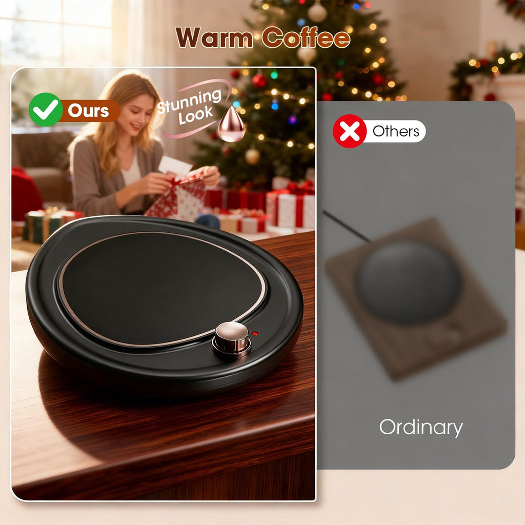 Coffee Mug Warmer - Large Candle Warmer Plate, 2-Temp Setting (131℉ & 113℉) & Fast Heating, Elegant Desk Warmer for Coffee/Tea/Milk/Candle, Ideal Office Home Gift (Black)