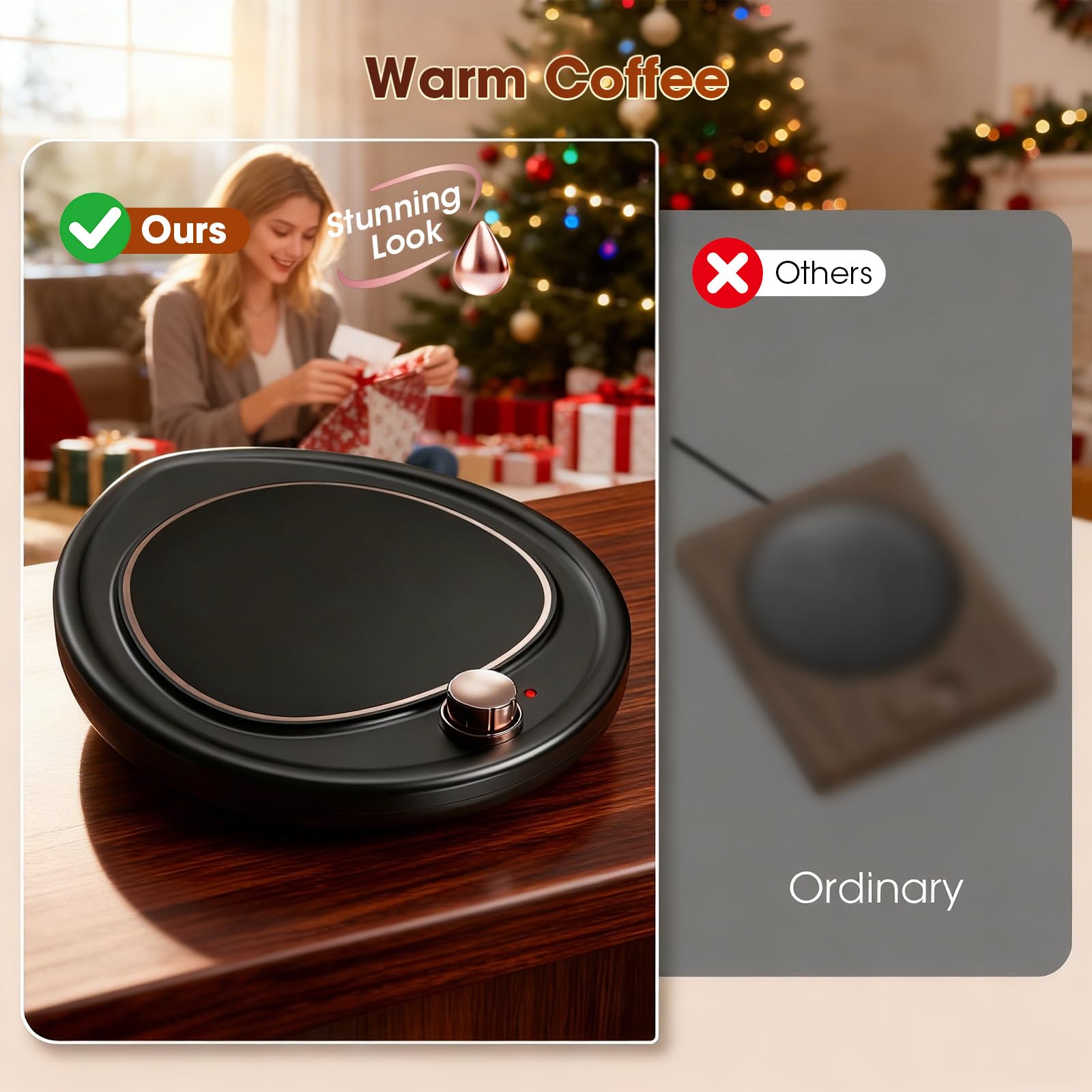 Coffee Mug Warmer - Large Candle Warmer Plate, 2-Temp Setting (131℉ & 113℉) & Fast Heating, Elegant Desk Warmer for Coffee/Tea/Milk/Candle, Ideal Office Home Gift (Black)