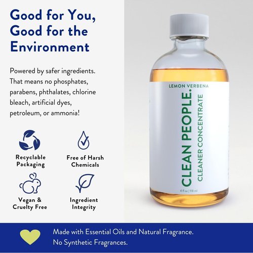 Clean People Cleaner Concentrate - All-Purpose Cleaner for Multi-Purpose Cleaning, Bathrooms, Floors, Concentrated, Recyclable Packaging (Lemon Verbena Scent) 4oz (2 Pack)