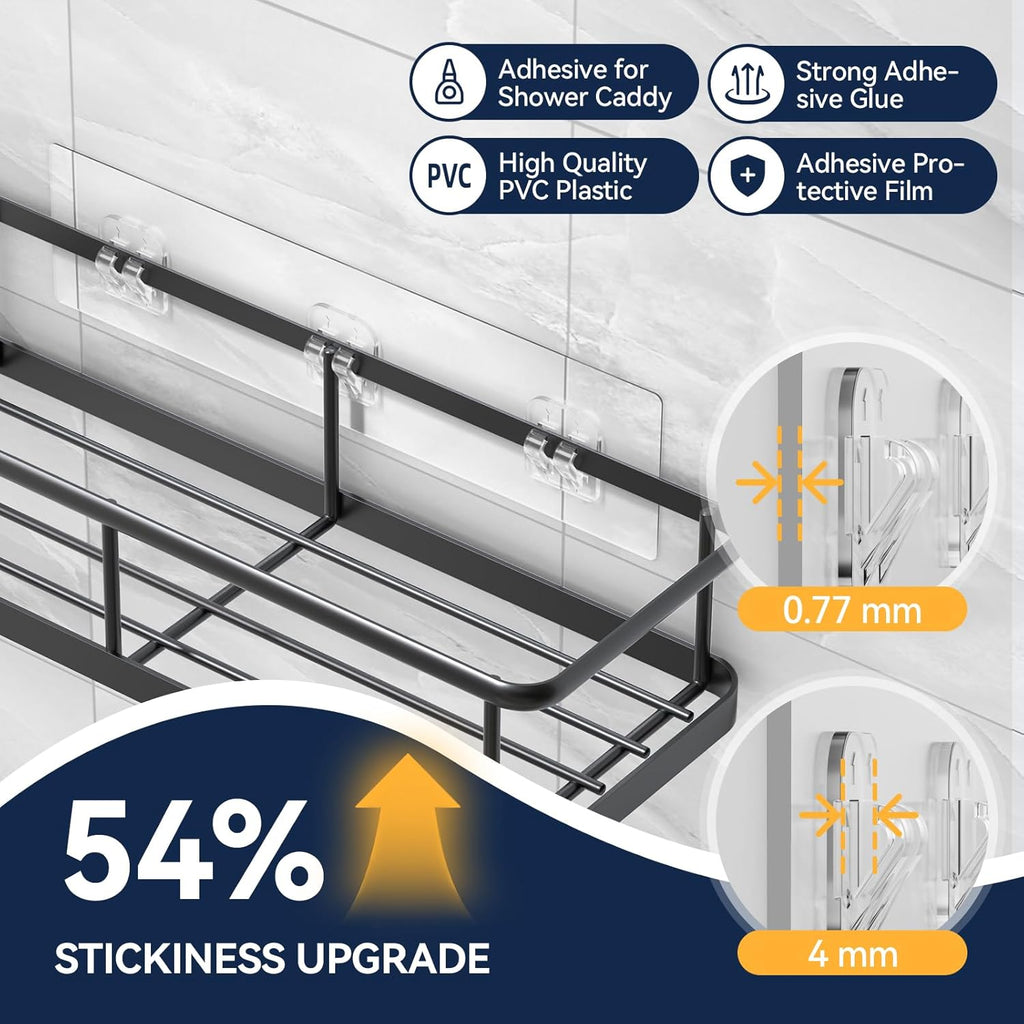 YASONIC Shower Caddy Adhesive Strips - 9-Pack Transparent No-Drill Hooks for Bath & Kitchen Storage