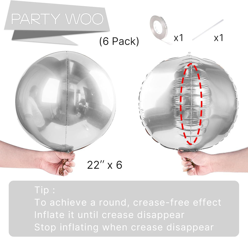 PartyWoo Metallic Silver Foil Balloons - 22 Inch Jumbo Round Mylar Balloons for Graduation & Birthday Decor