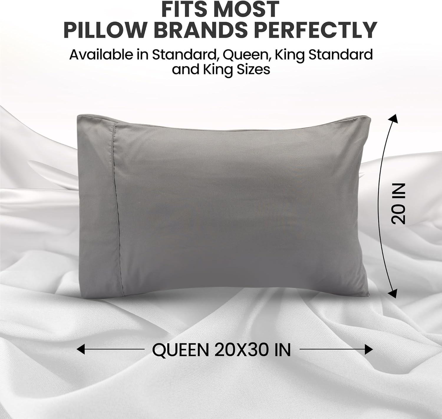 Utopia Bedding Pillow Covers - Soft Brushed Microfiber, Oeko-TEX Certified | Queen Size 2-Pack, 20x30 Inches (Grey)