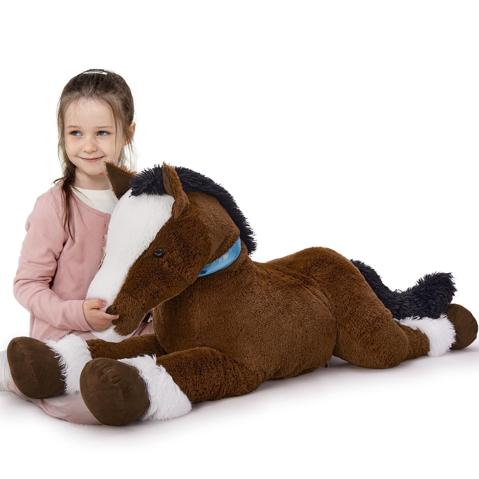 MaoGoLan Large Horse Stuffed Animal for Boy, Big Horse Plush Toy for Girl, Ridable Stuffy Pony for Kids, Coffee Stuffed Pony Plush Pillow for Easter Baby Shower Birthday Party Favor Gifts, 47 inches