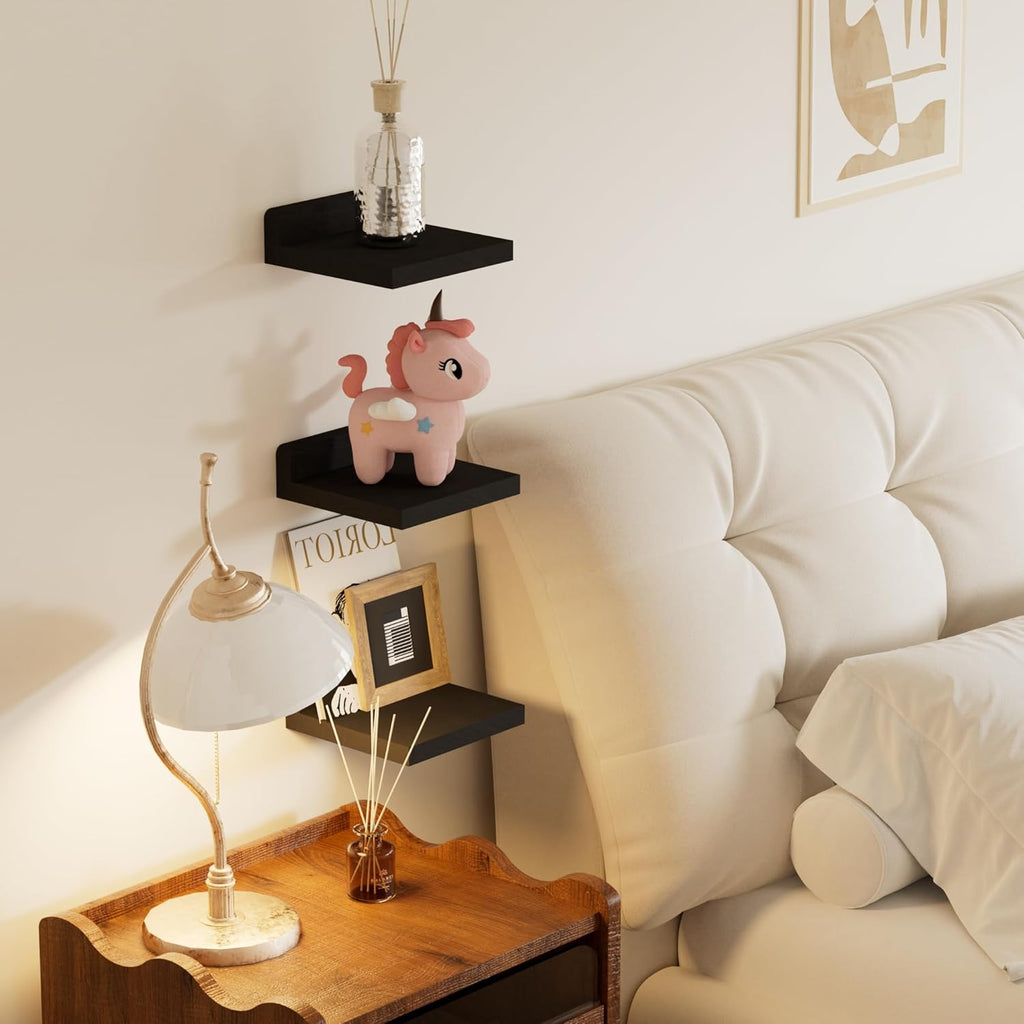 QsQueen Small Floating Shelves - 5 Inch Mini Wall Shelf for Bathroom & Living Room | 3 Pack with Dual Installation Options