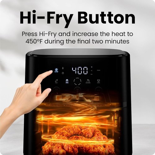 Chefman Air Fryer - 6 QT Compact Air Fryer with Hi-Fry Technology & Touchscreen Controls - Black