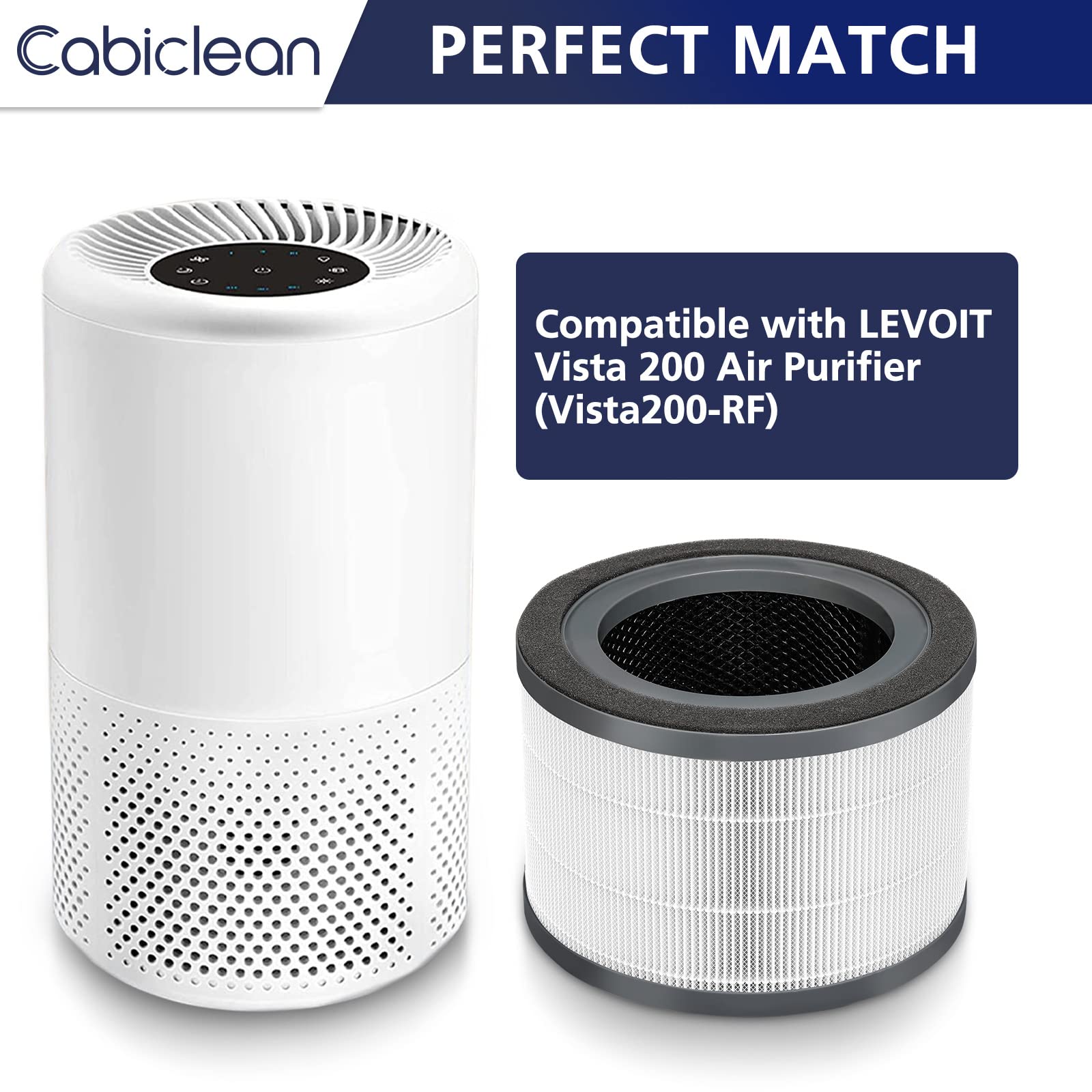 Vista 200 Air Purifier Replacement Filter Compatible with LEVOIT Vista 200 Air Purifier, 3-in-1 Replacement Filter, Activated Carbon, Vista200-RF, 2 Pack