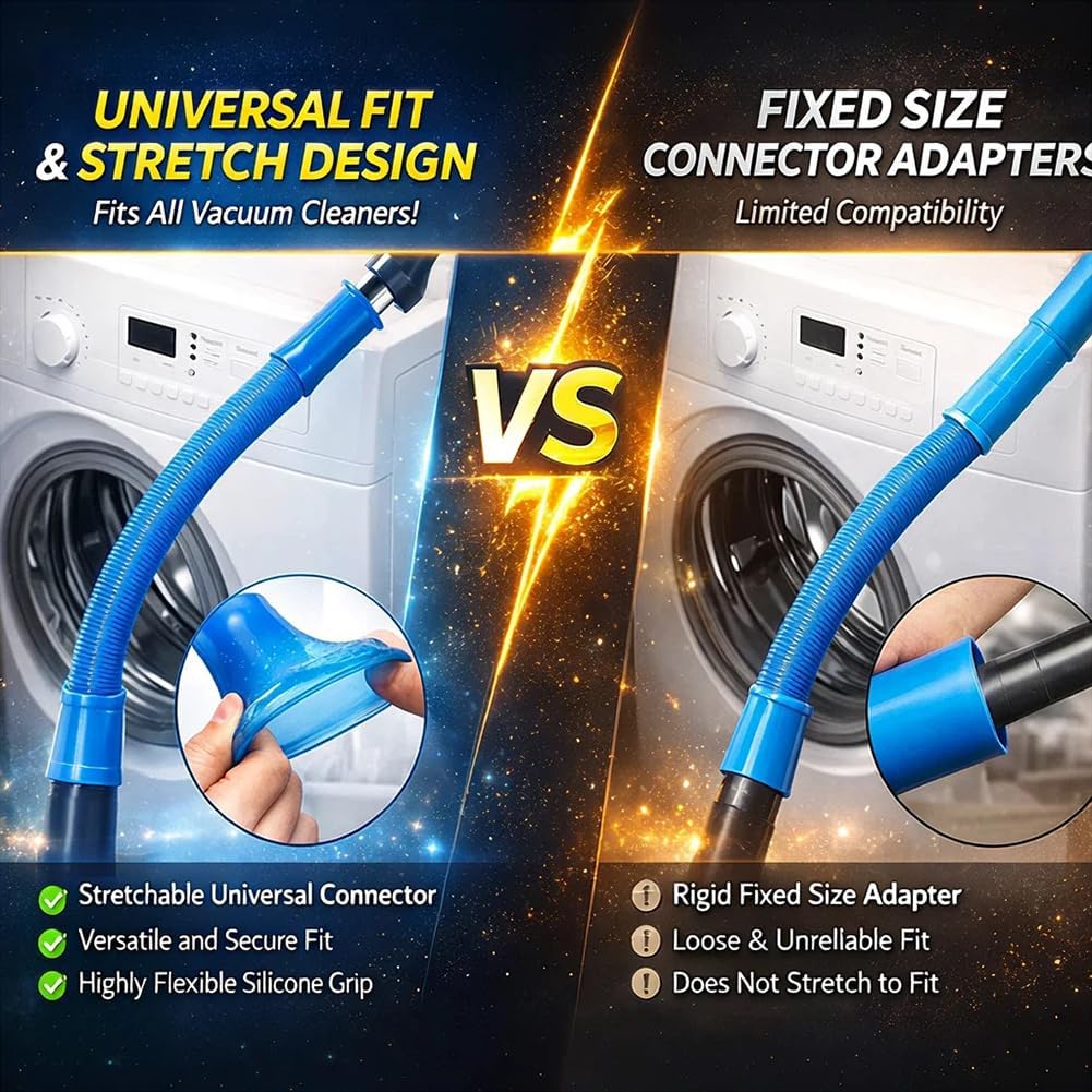 Upgraded Dryer Vacuum Hose Attachment - Universal Lint Removal Tool with Long Flexible Hose & Brush (Blue)