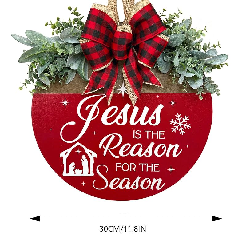 Red Jesus Is the Reason for the Season Front Door Sign - 11.8 in
