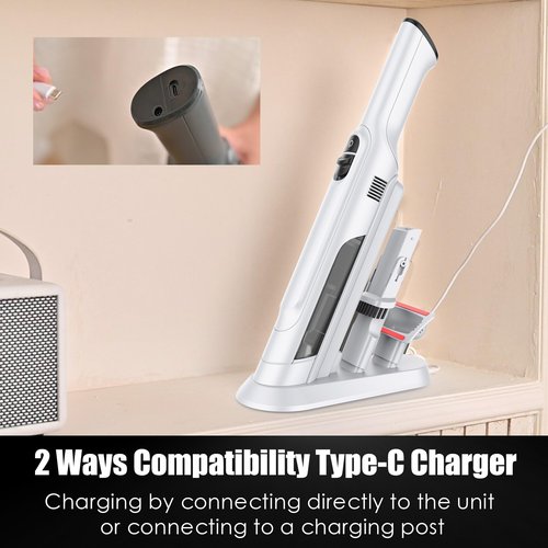 PROMOMO Handheld Vacuum Cordless, Lightweight 1.4lb with Powerful Suction, Charging Dock, Single Touch Empty and Detachable Dust Cup (Creamy White)