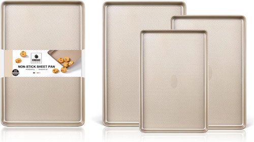 HONGBAKE Half Cookie Sheet Set - 17.5x12 Inch Baking Pan for Cookies & Jelly Rolls